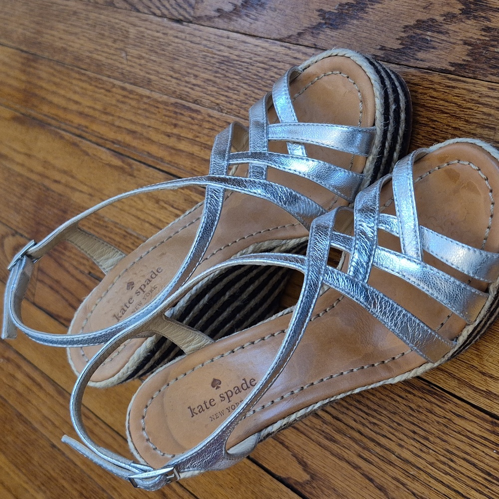 Kate Spade Lindsay Stripe Espadrille High Wedges Size 6 Pre-loved Vacation Vibe